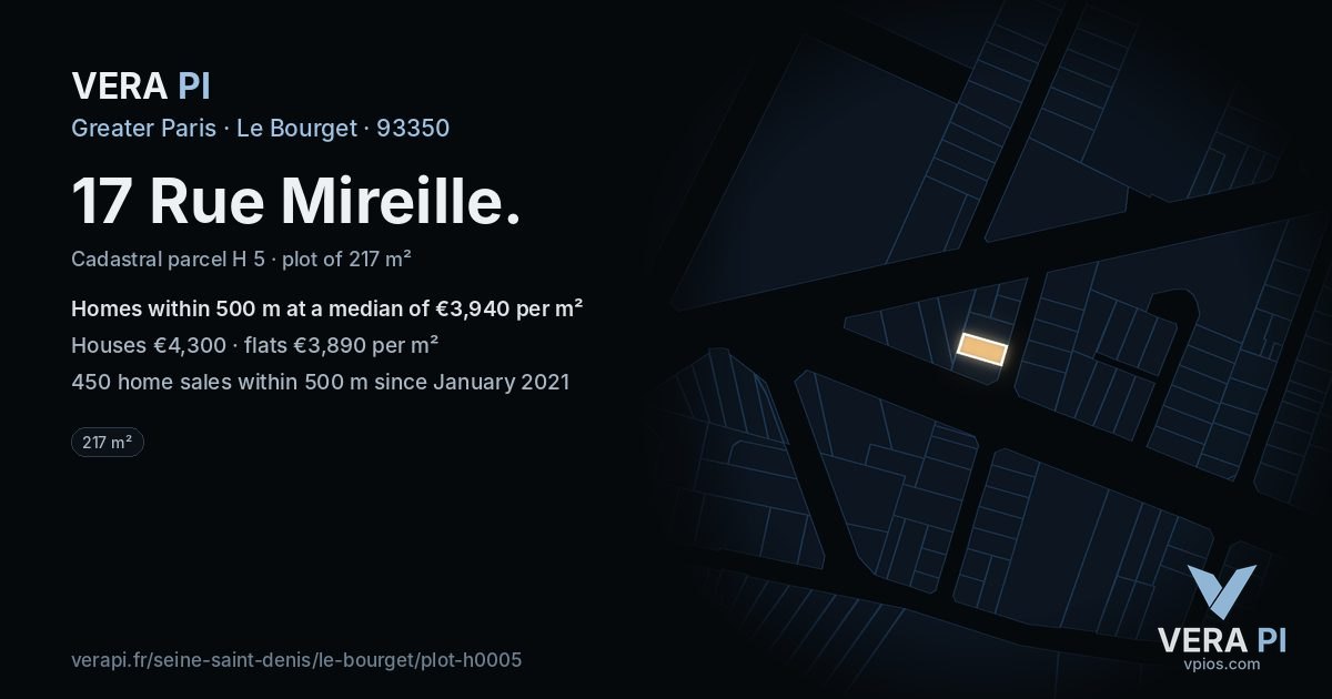 17 Rue Mireille, Le Bourget at night – the plot lit, the parcels around coloured by the prices near them