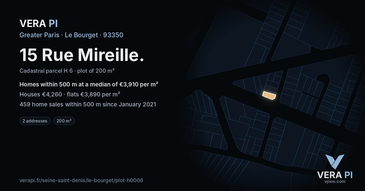 15 Rue Mireille, Le Bourget at night – the plot lit, the parcels around coloured by the prices near them