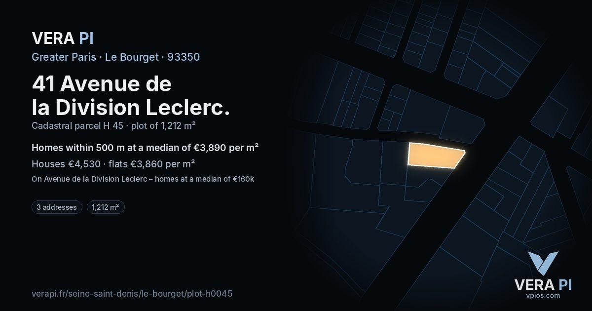41 Avenue de la Division Leclerc, Le Bourget at night – the plot lit, the parcels around coloured by the prices near them