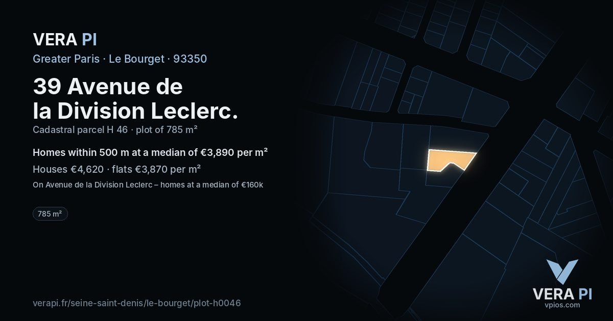 39 Avenue de la Division Leclerc, Le Bourget at night – the plot lit, the parcels around coloured by the prices near them