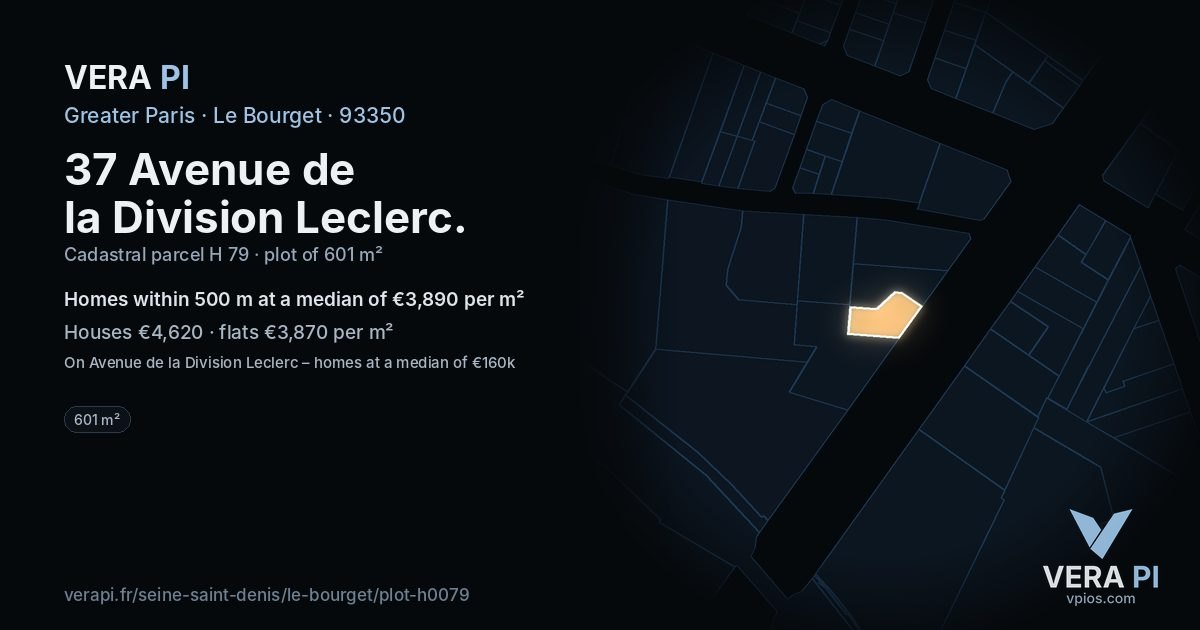 37 Avenue de la Division Leclerc, Le Bourget at night – the plot lit, the parcels around coloured by the prices near them