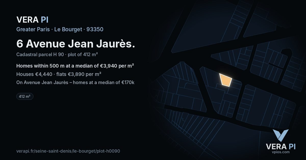 6 Avenue Jean Jaurès, Le Bourget at night – the plot lit, the parcels around coloured by the prices near them