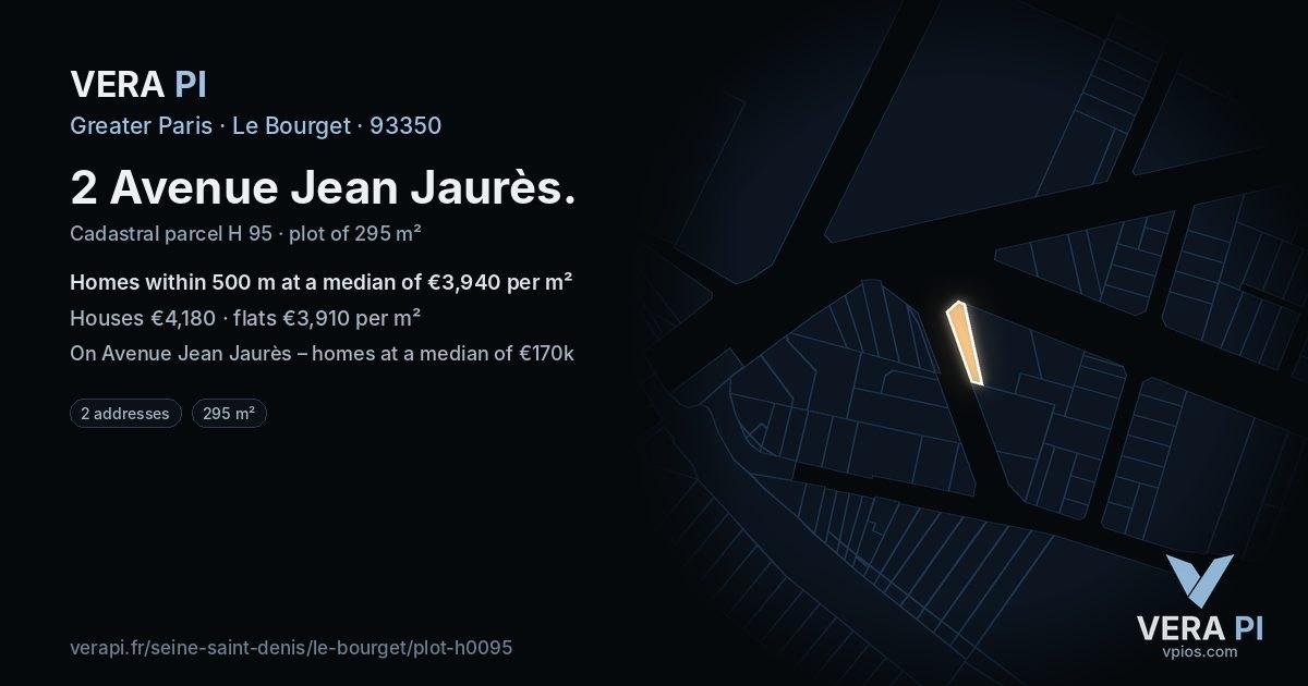 2 Avenue Jean Jaurès, Le Bourget at night – the plot lit, the parcels around coloured by the prices near them