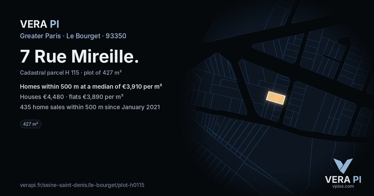 7 Rue Mireille, Le Bourget at night – the plot lit, the parcels around coloured by the prices near them