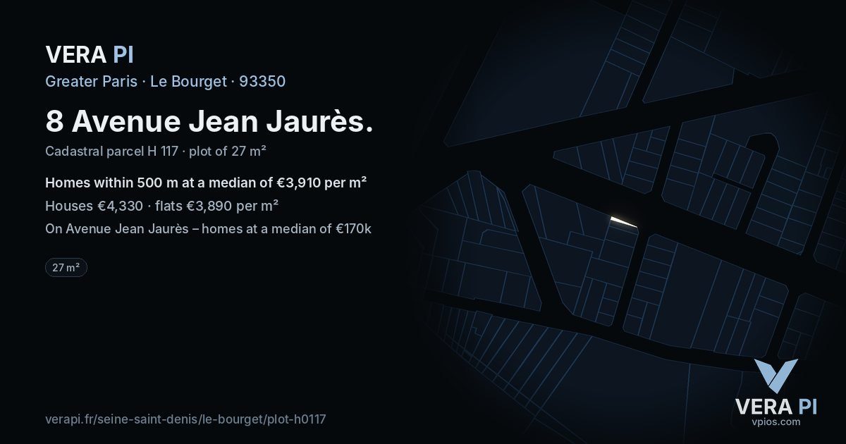 8 Avenue Jean Jaurès, Le Bourget at night – the plot lit, the parcels around coloured by the prices near them