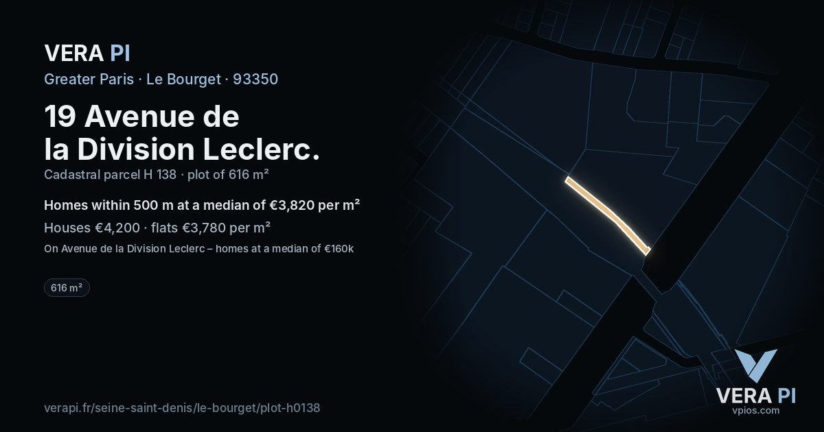 19 Avenue de la Division Leclerc, Le Bourget at night – the plot lit, the parcels around coloured by the prices near them