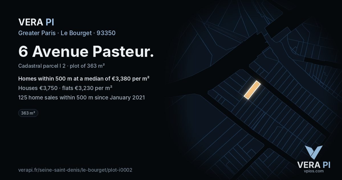 6 Avenue Pasteur, Le Bourget at night – the plot lit, the parcels around coloured by the prices near them