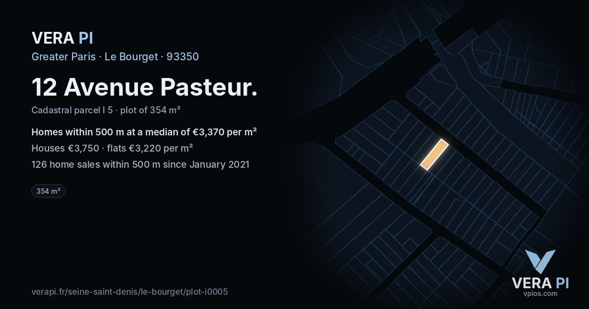 12 Avenue Pasteur, Le Bourget at night – the plot lit, the parcels around coloured by the prices near them