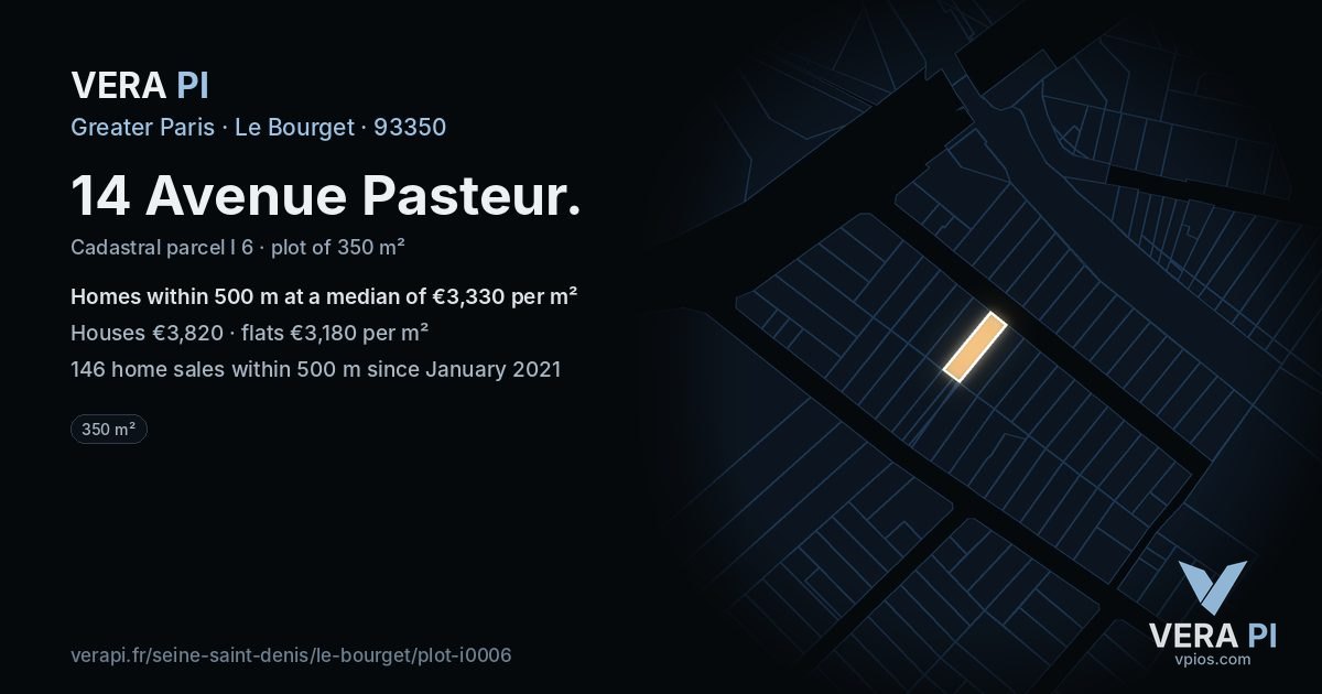 14 Avenue Pasteur, Le Bourget at night – the plot lit, the parcels around coloured by the prices near them