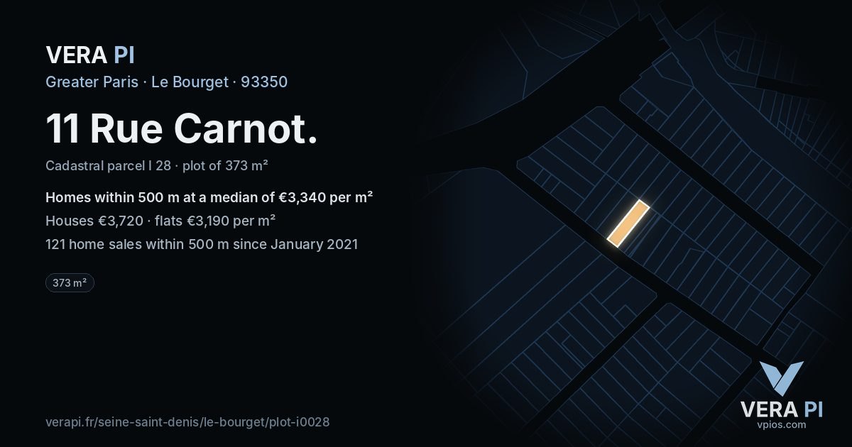 11 Rue Carnot, Le Bourget at night – the plot lit, the parcels around coloured by the prices near them