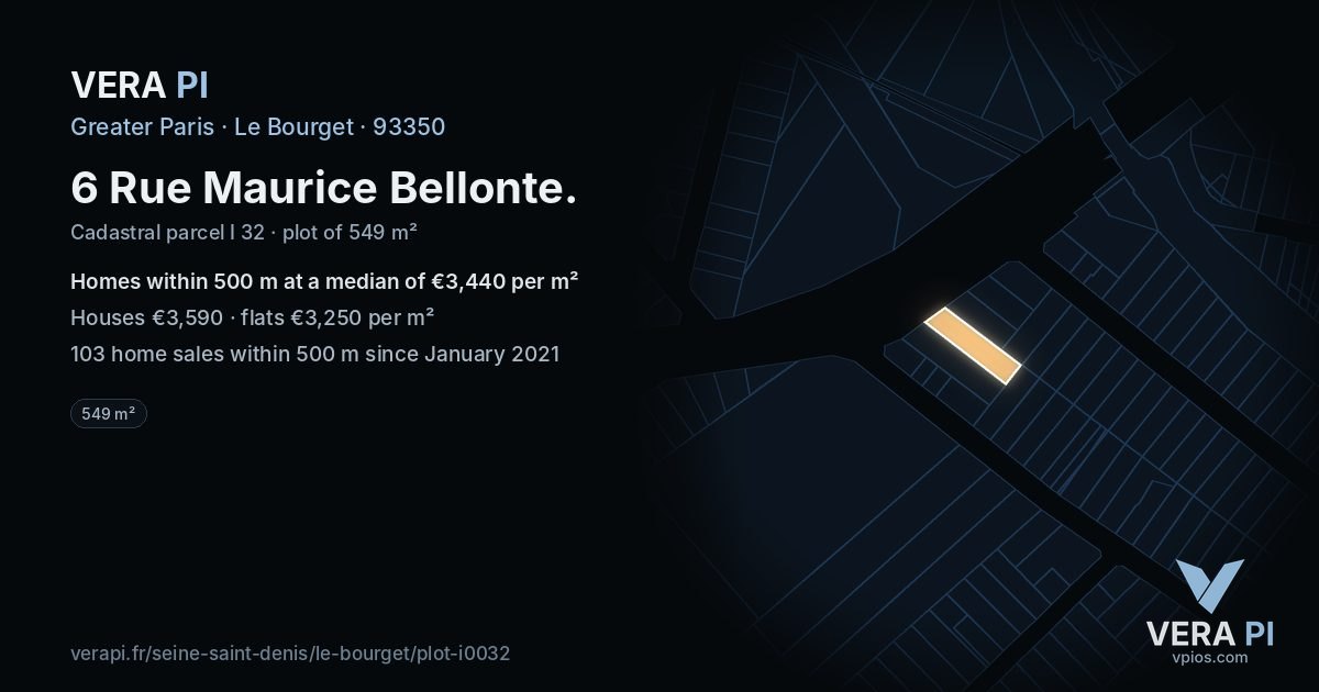 6 Rue Maurice Bellonte, Le Bourget at night – the plot lit, the parcels around coloured by the prices near them