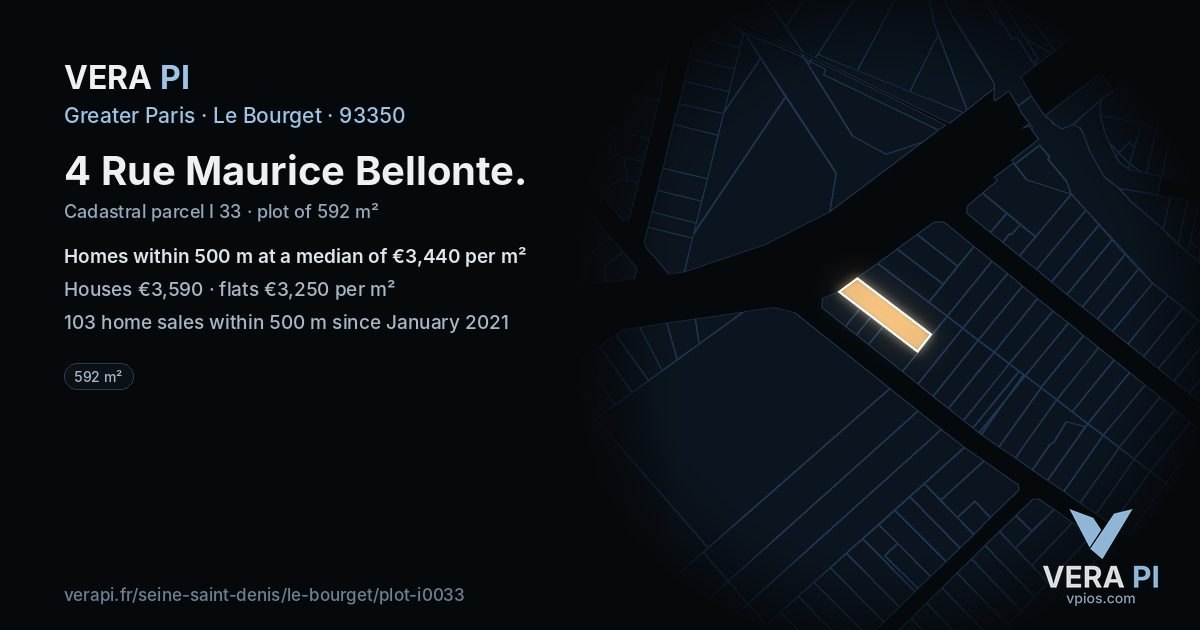 4 Rue Maurice Bellonte, Le Bourget at night – the plot lit, the parcels around coloured by the prices near them