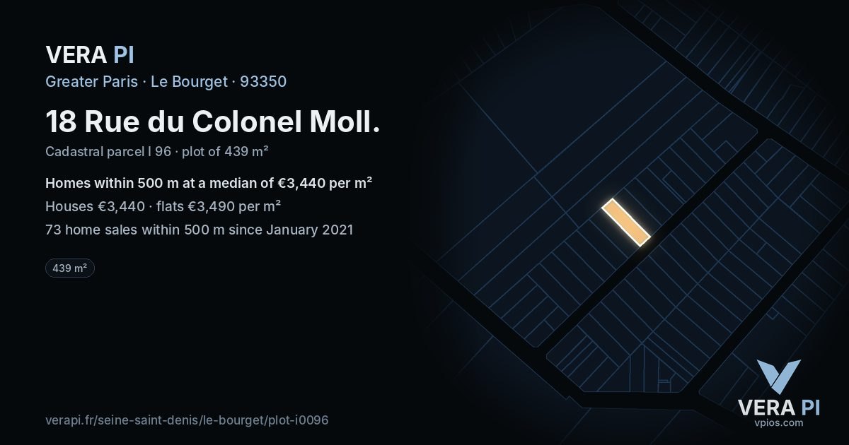 18 Rue du Colonel Moll, Le Bourget at night – the plot lit, the parcels around coloured by the prices near them