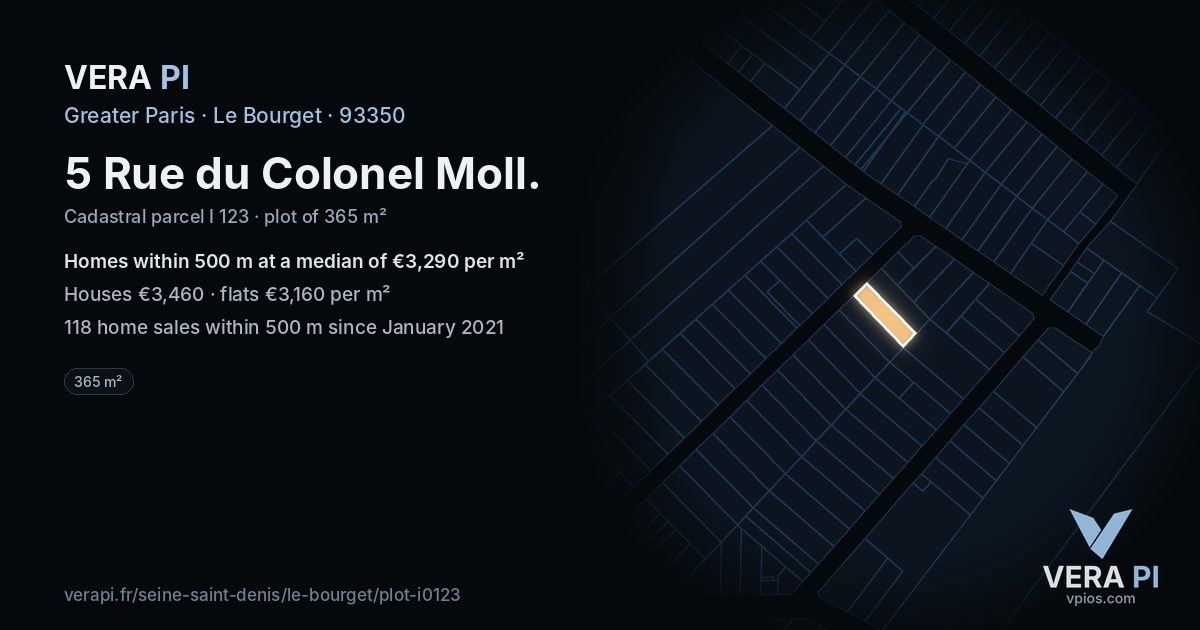 5 Rue du Colonel Moll, Le Bourget at night – the plot lit, the parcels around coloured by the prices near them