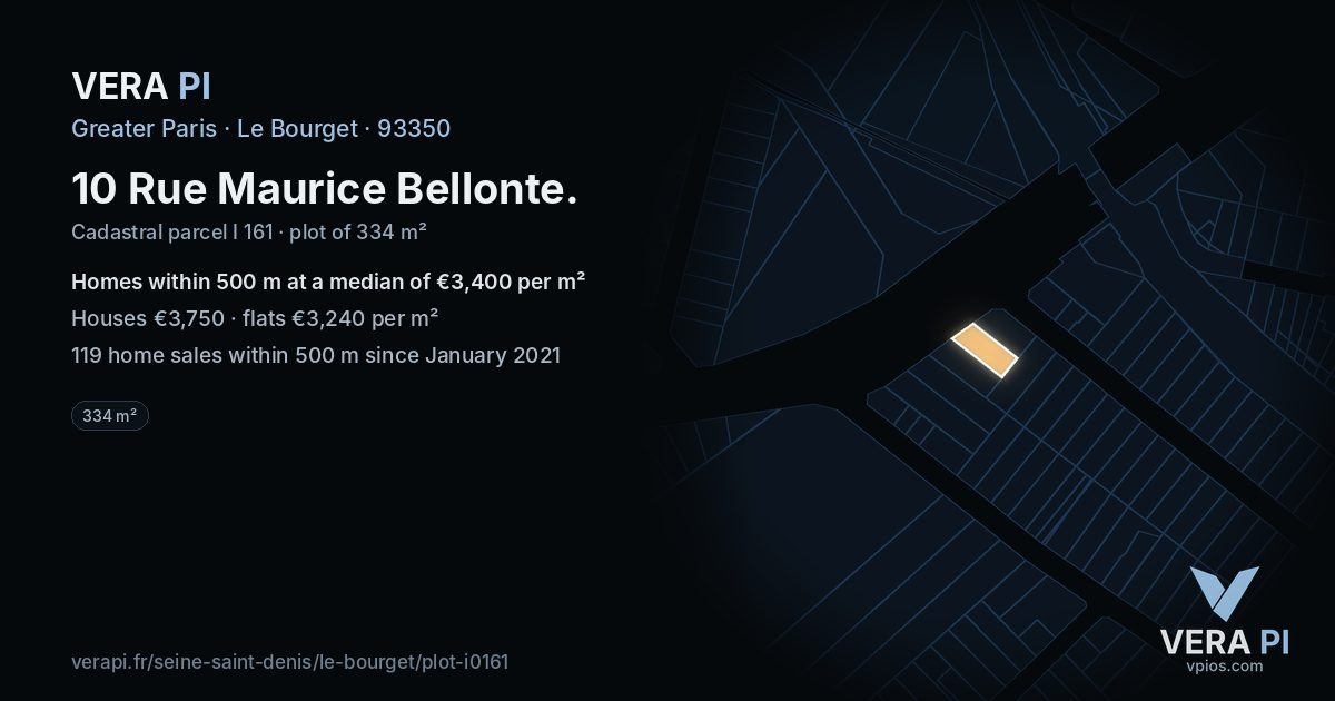 10 Rue Maurice Bellonte, Le Bourget at night – the plot lit, the parcels around coloured by the prices near them