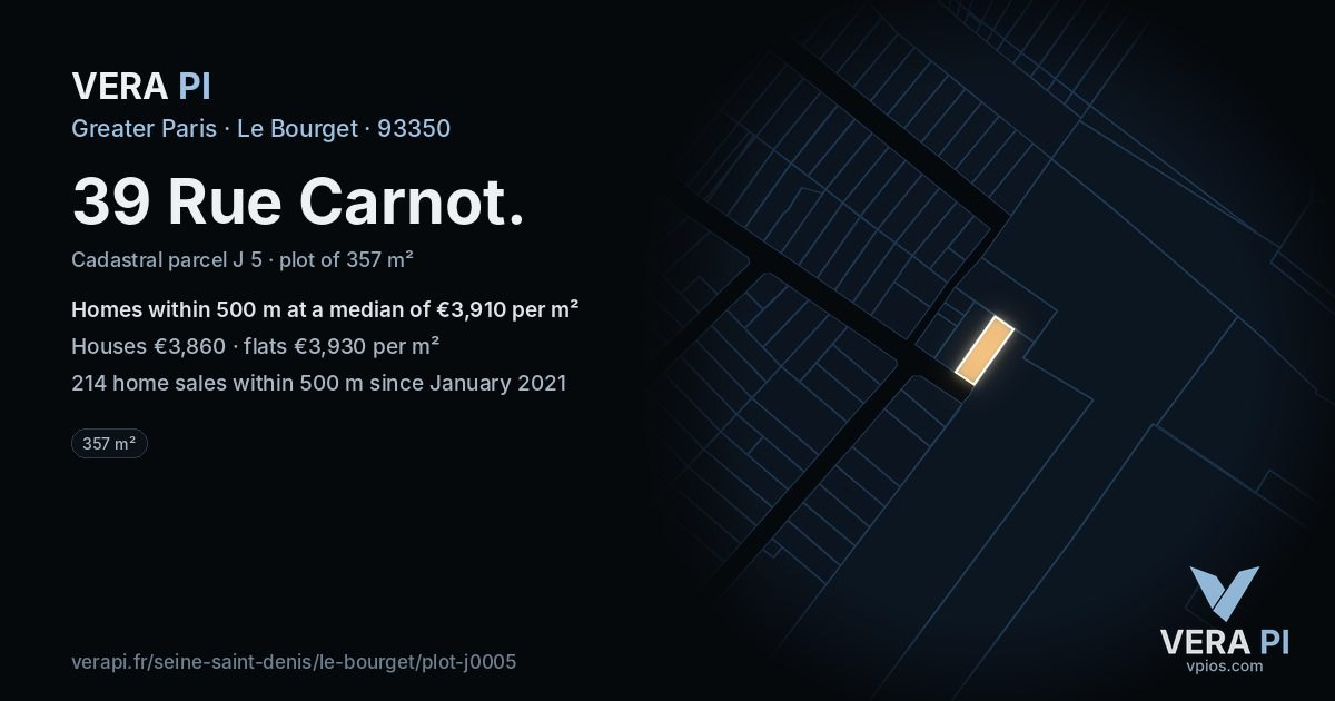 39 Rue Carnot, Le Bourget at night – the plot lit, the parcels around coloured by the prices near them