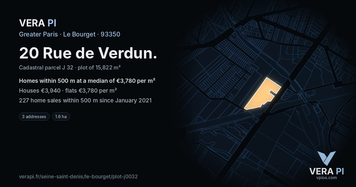 20 Rue de Verdun, Le Bourget at night – the plot lit, the parcels around coloured by the prices near them
