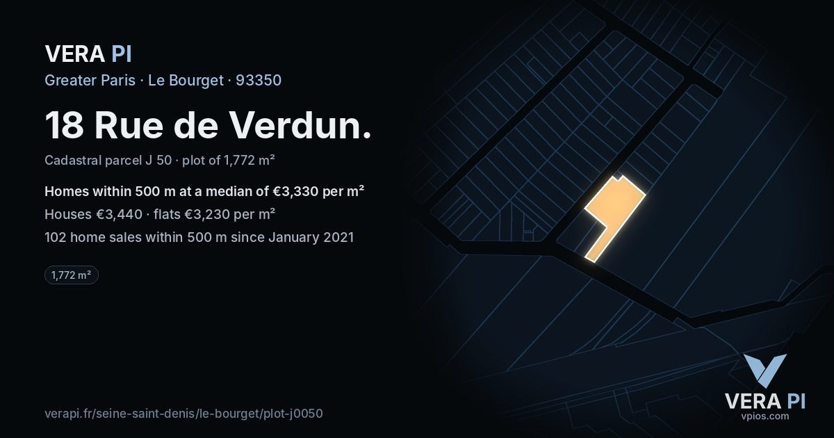 18 Rue de Verdun, Le Bourget at night – the plot lit, the parcels around coloured by the prices near them