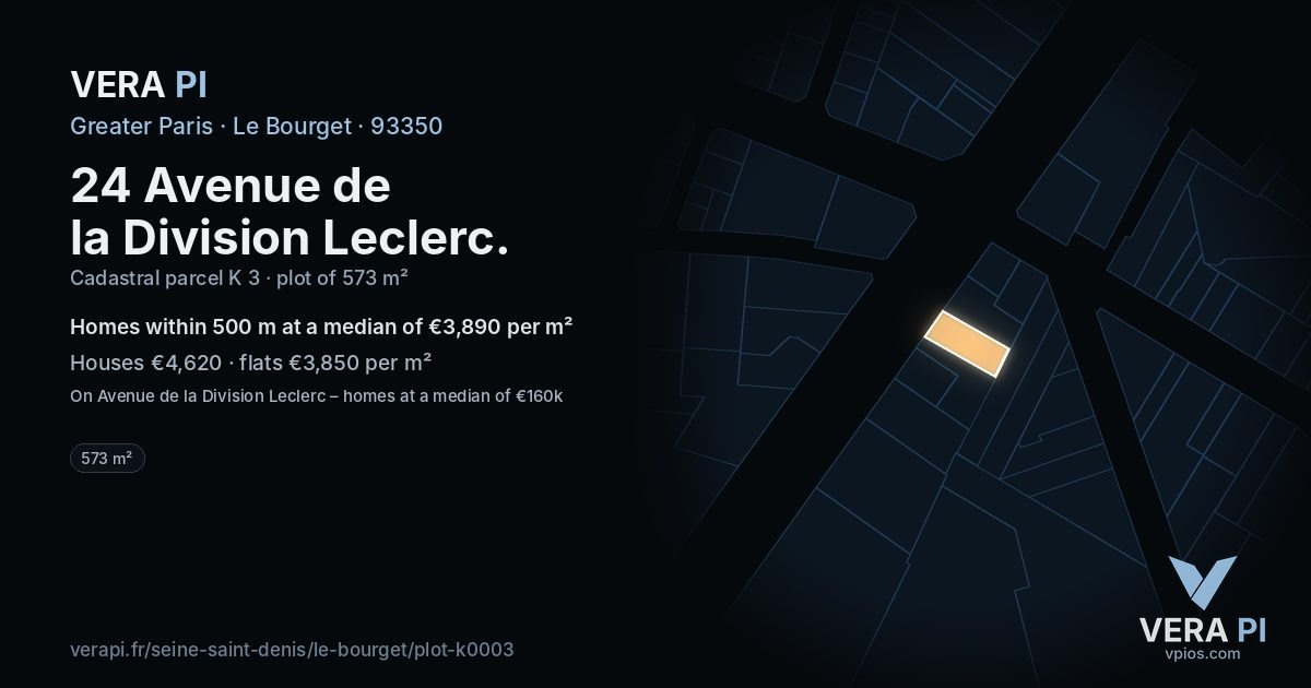 24 Avenue de la Division Leclerc, Le Bourget at night – the plot lit, the parcels around coloured by the prices near them
