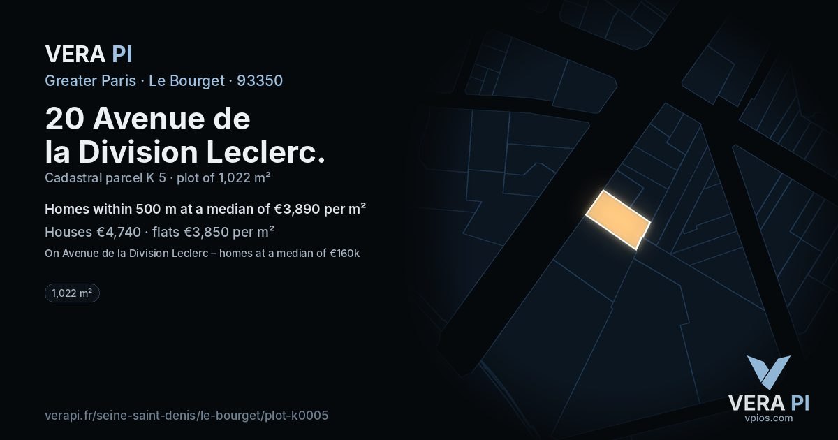 20 Avenue de la Division Leclerc, Le Bourget at night – the plot lit, the parcels around coloured by the prices near them