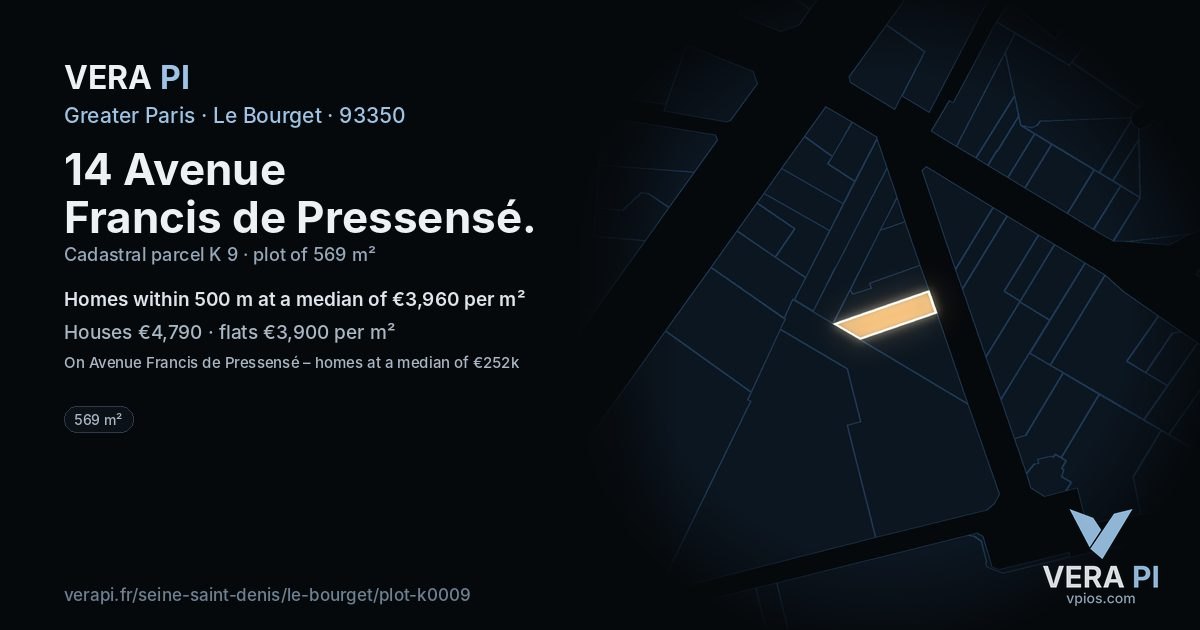 14 Avenue Francis de Pressensé, Le Bourget at night – the plot lit, the parcels around coloured by the prices near them