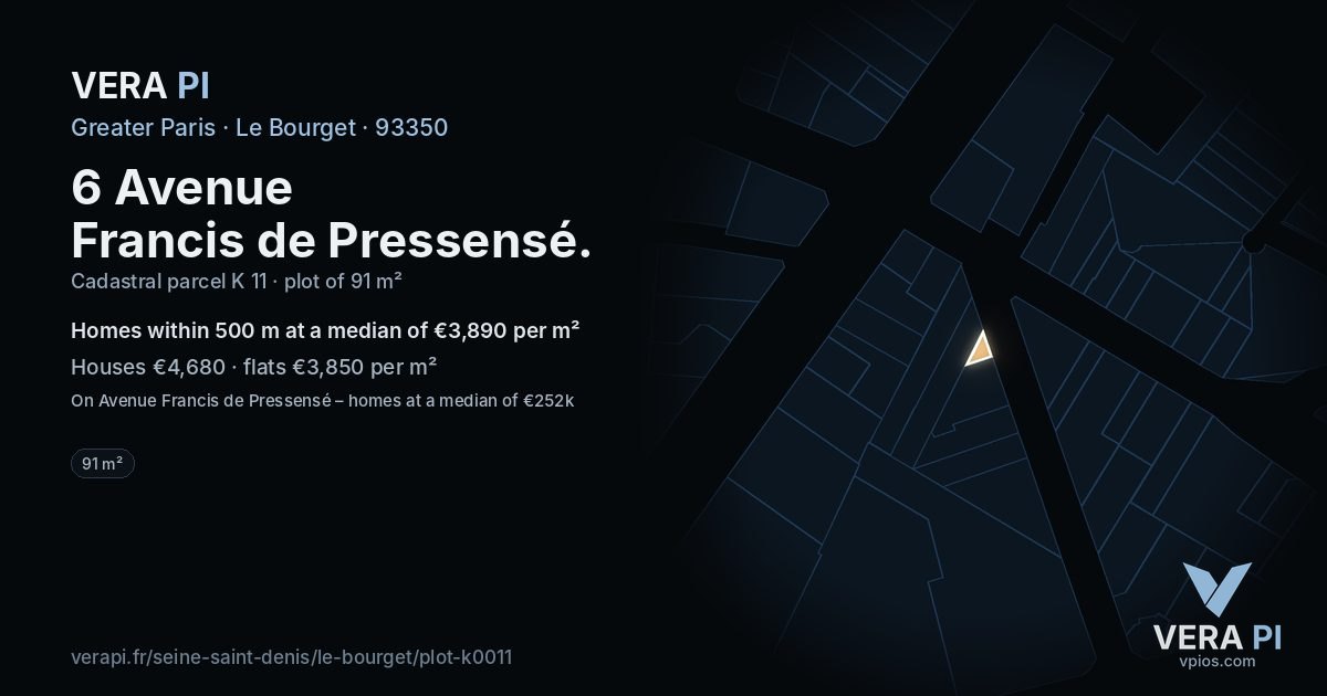 6 Avenue Francis de Pressensé, Le Bourget at night – the plot lit, the parcels around coloured by the prices near them
