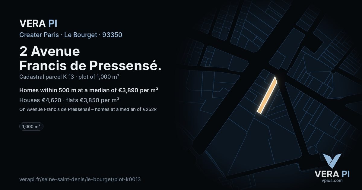 2 Avenue Francis de Pressensé, Le Bourget at night – the plot lit, the parcels around coloured by the prices near them