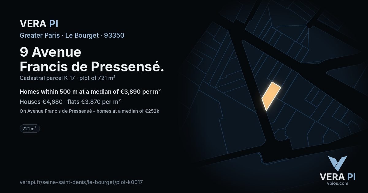 9 Avenue Francis de Pressensé, Le Bourget at night – the plot lit, the parcels around coloured by the prices near them