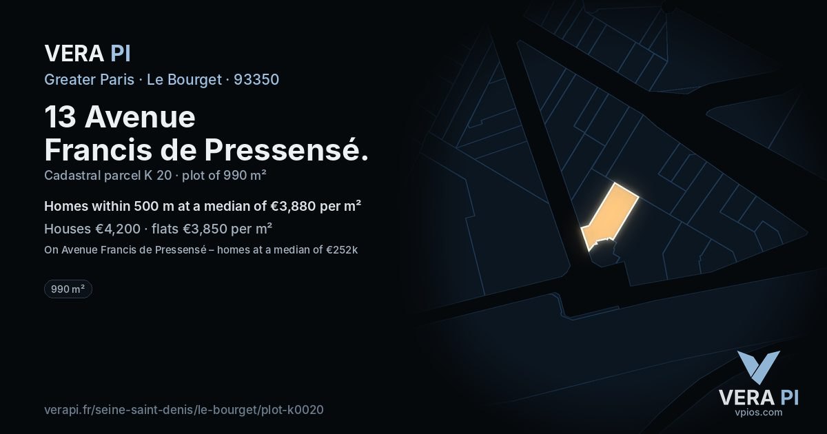 13 Avenue Francis de Pressensé, Le Bourget at night – the plot lit, the parcels around coloured by the prices near them
