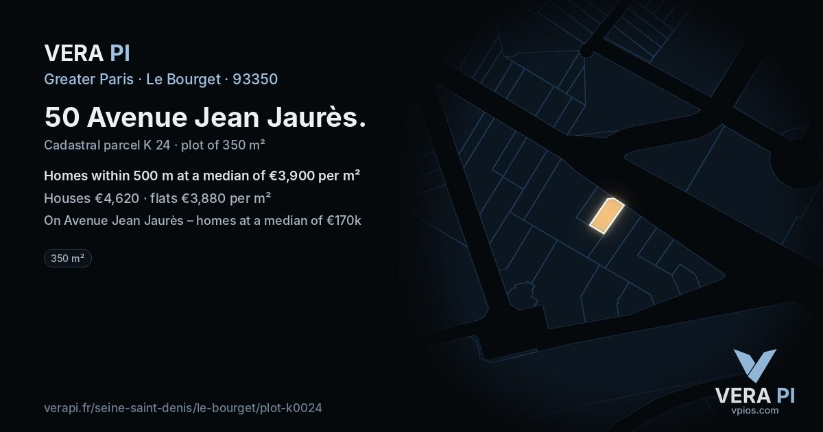 50 Avenue Jean Jaurès, Le Bourget at night – the plot lit, the parcels around coloured by the prices near them