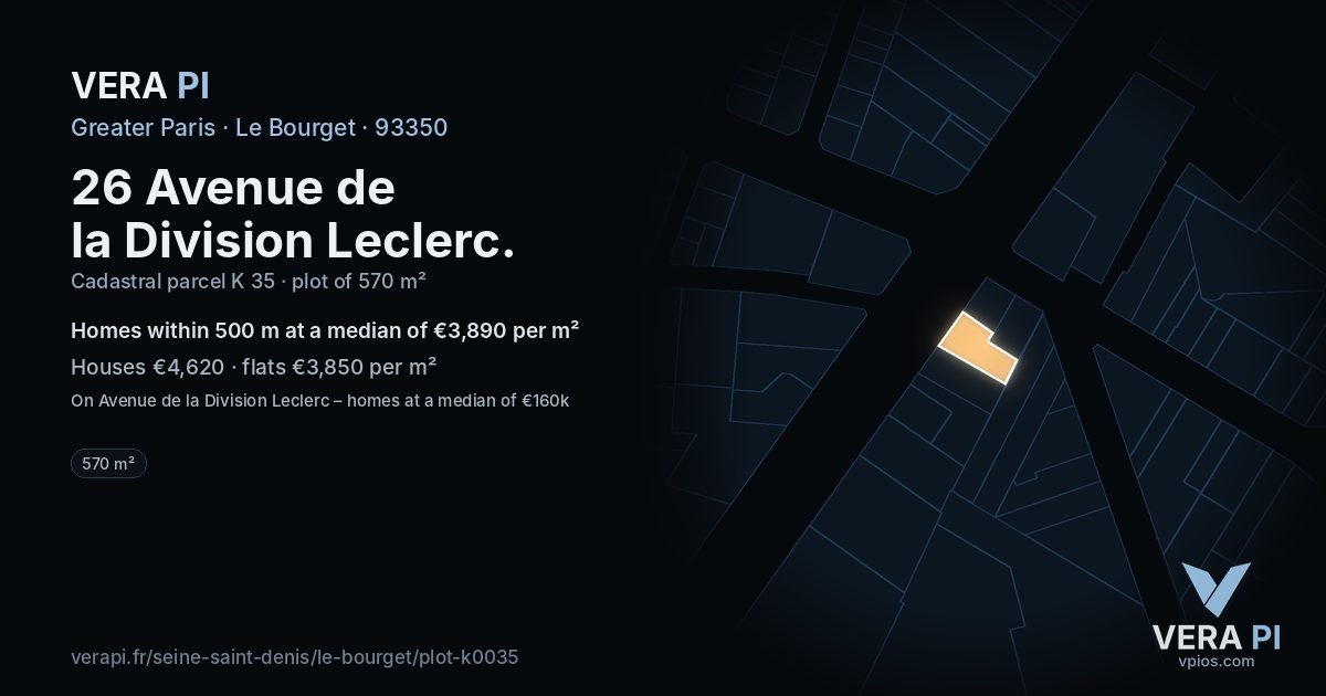 26 Avenue de la Division Leclerc, Le Bourget at night – the plot lit, the parcels around coloured by the prices near them