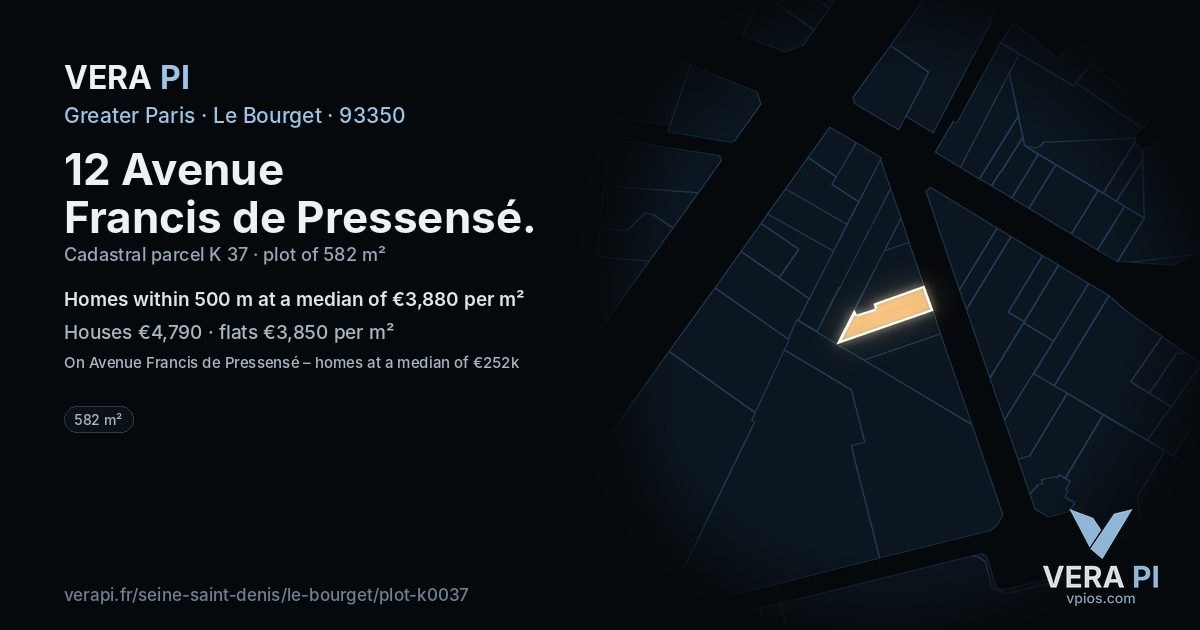 12 Avenue Francis de Pressensé, Le Bourget at night – the plot lit, the parcels around coloured by the prices near them