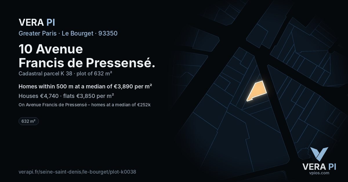 10 Avenue Francis de Pressensé, Le Bourget at night – the plot lit, the parcels around coloured by the prices near them