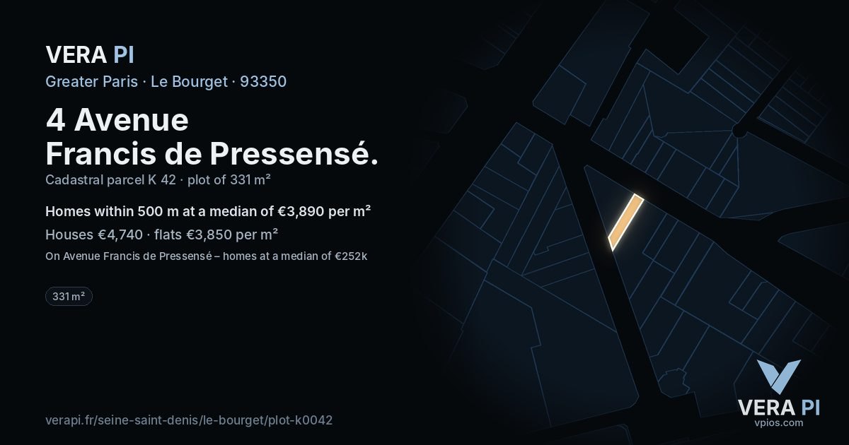 4 Avenue Francis de Pressensé, Le Bourget at night – the plot lit, the parcels around coloured by the prices near them