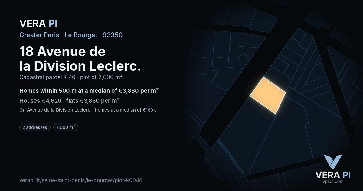 18 Avenue de la Division Leclerc, Le Bourget at night – the plot lit, the parcels around coloured by the prices near them