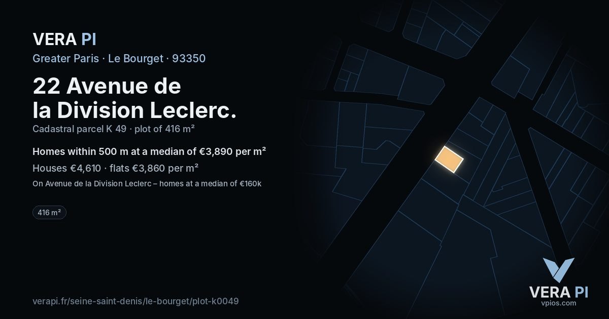 22 Avenue de la Division Leclerc, Le Bourget at night – the plot lit, the parcels around coloured by the prices near them