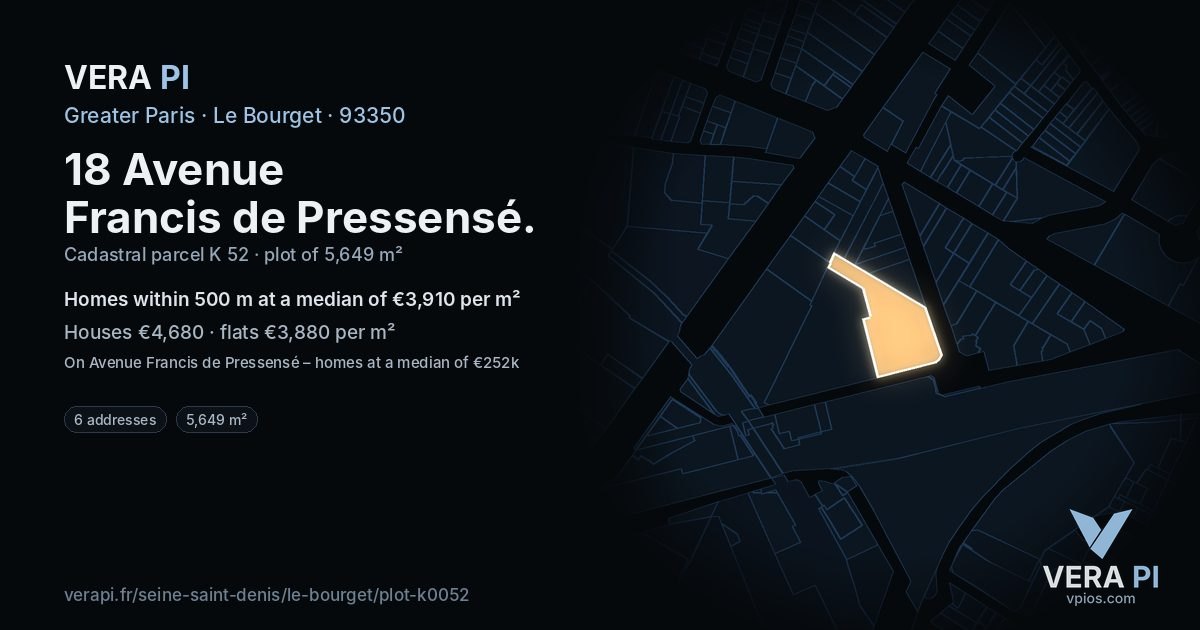 18 Avenue Francis de Pressensé, Le Bourget at night – the plot lit, the parcels around coloured by the prices near them
