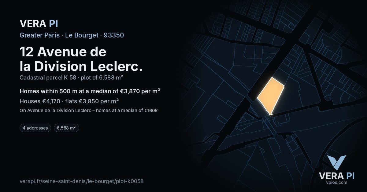 12 Avenue de la Division Leclerc, Le Bourget at night – the plot lit, the parcels around coloured by the prices near them