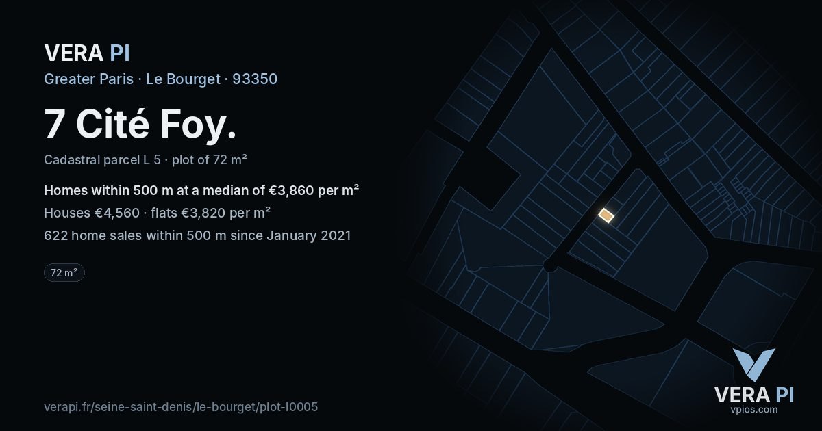 7 Cité Foy, Le Bourget at night – the plot lit, the parcels around coloured by the prices near them