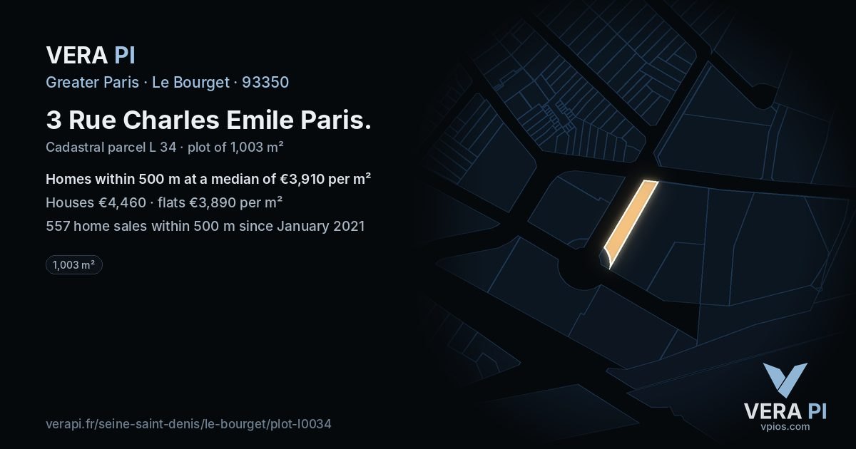 3 Rue Charles Emile Paris, Le Bourget at night – the plot lit, the parcels around coloured by the prices near them