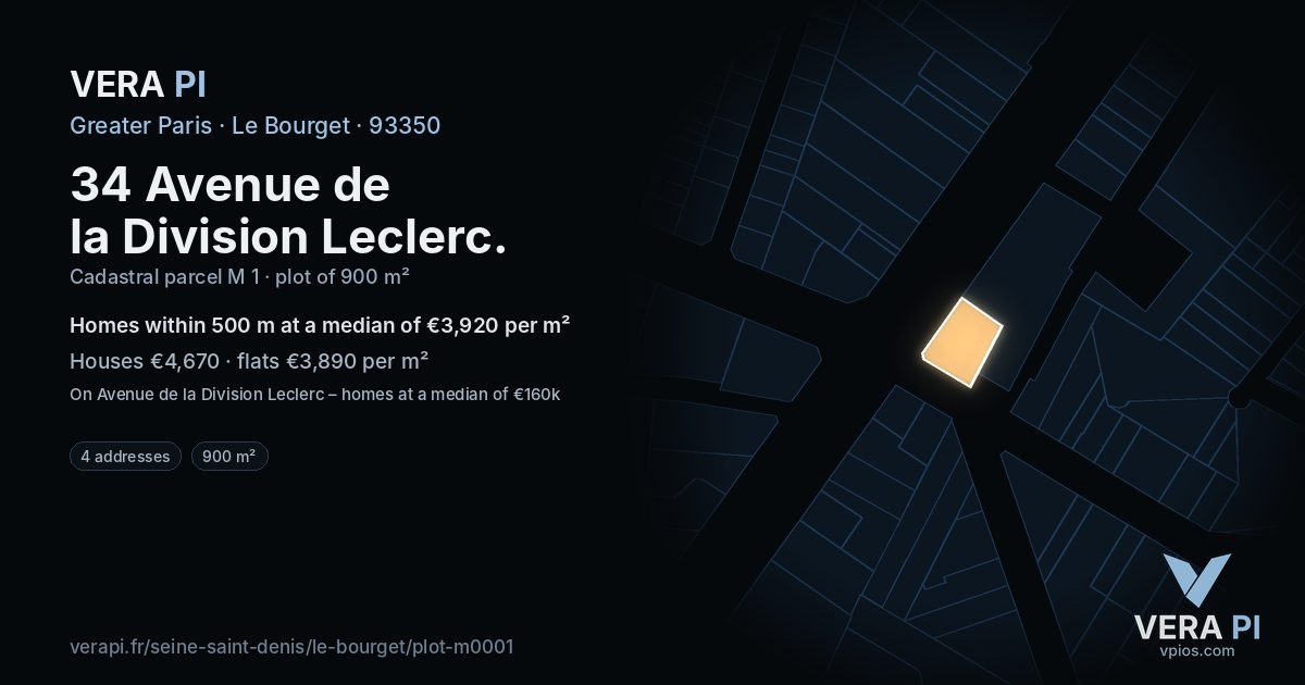 34 Avenue de la Division Leclerc, Le Bourget at night – the plot lit, the parcels around coloured by the prices near them