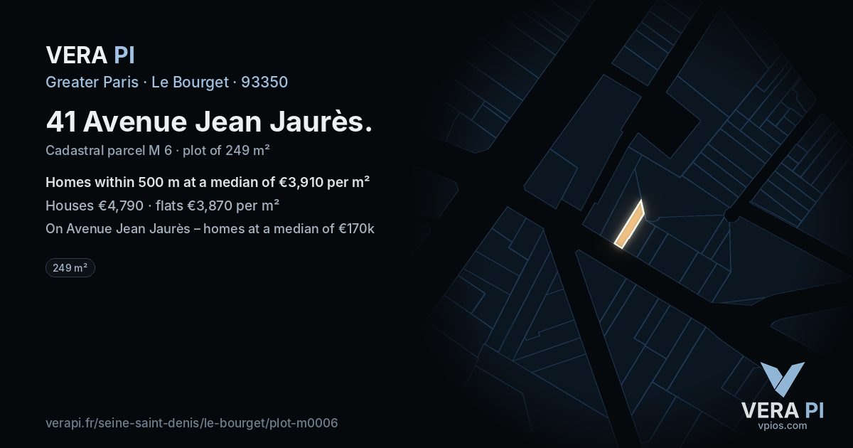 41 Avenue Jean Jaurès, Le Bourget at night – the plot lit, the parcels around coloured by the prices near them