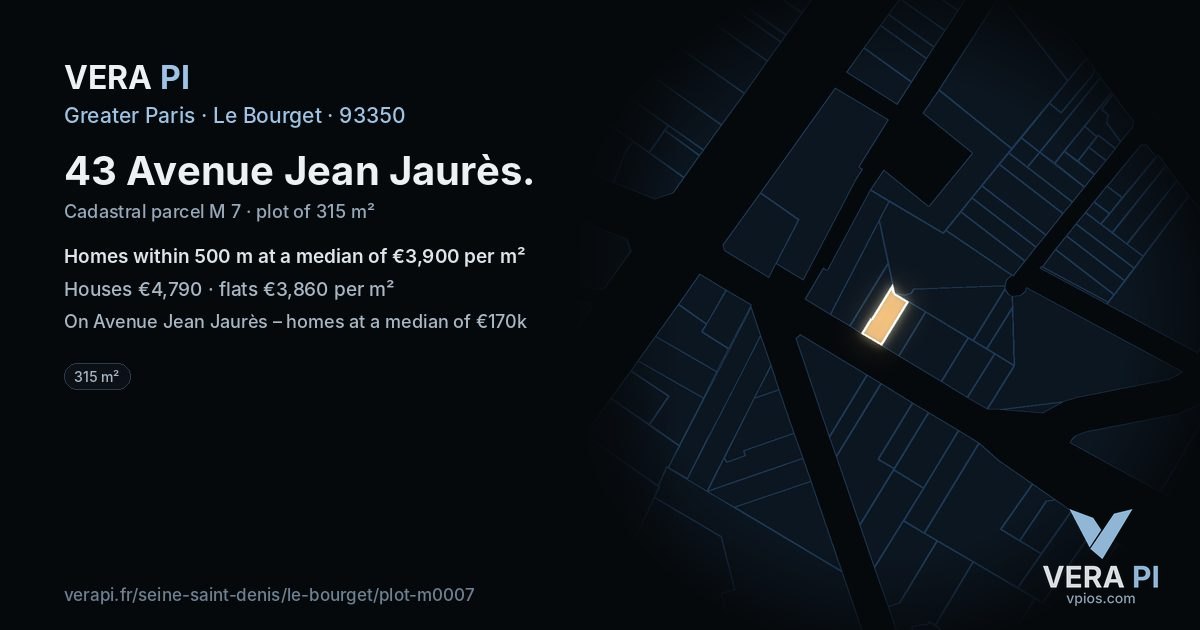 43 Avenue Jean Jaurès, Le Bourget at night – the plot lit, the parcels around coloured by the prices near them