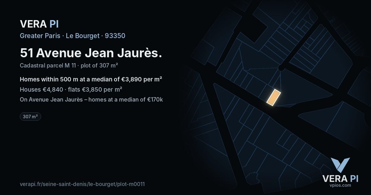 51 Avenue Jean Jaurès, Le Bourget at night – the plot lit, the parcels around coloured by the prices near them