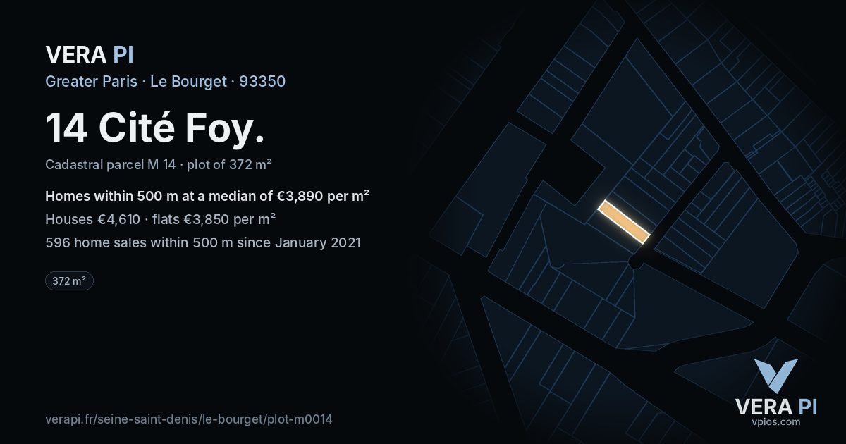 14 Cité Foy, Le Bourget at night – the plot lit, the parcels around coloured by the prices near them