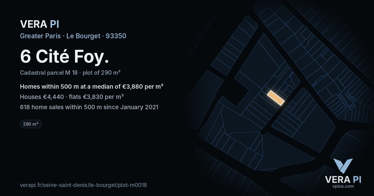 6 Cité Foy, Le Bourget at night – the plot lit, the parcels around coloured by the prices near them