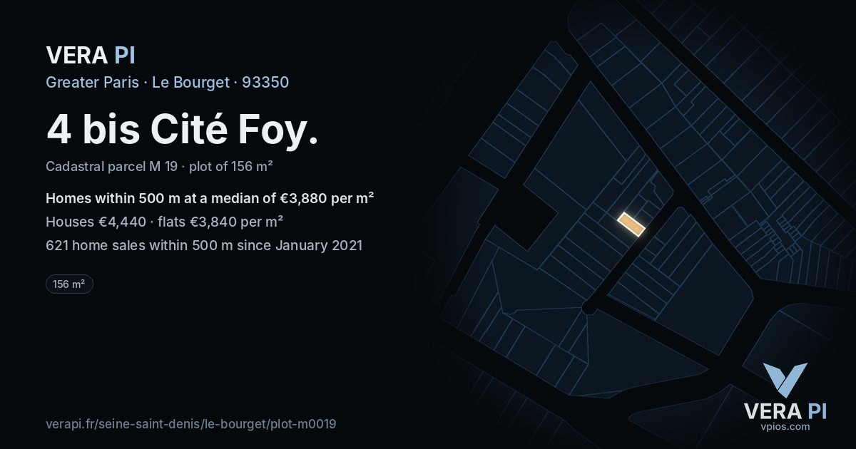 4 bis Cité Foy, Le Bourget at night – the plot lit, the parcels around coloured by the prices near them