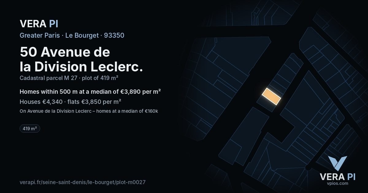 50 Avenue de la Division Leclerc, Le Bourget at night – the plot lit, the parcels around coloured by the prices near them