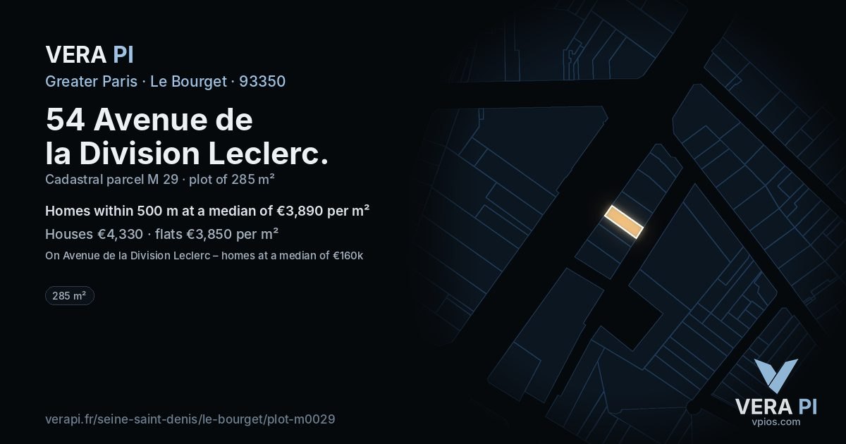 54 Avenue de la Division Leclerc, Le Bourget at night – the plot lit, the parcels around coloured by the prices near them