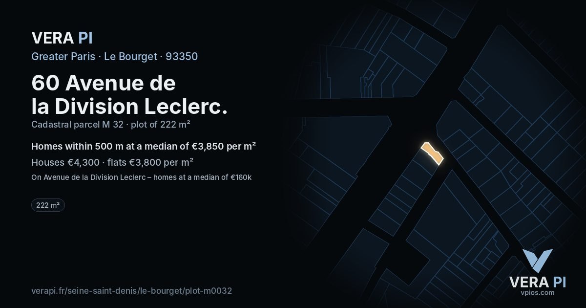 60 Avenue de la Division Leclerc, Le Bourget at night – the plot lit, the parcels around coloured by the prices near them